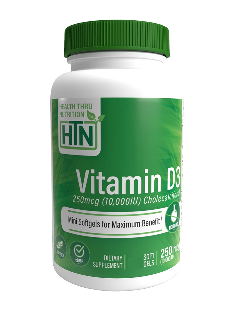 Health Thru Nutrition, Vitamin D3 10,000iu (NON-GMO), 360 Softgels UPC 819193020302 | HiLife Vitamins